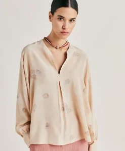 Donne Momonì Bluse E Camicie-Blusa Alisha In Crepe De Chine - Beige Multicolor