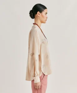 Donne Momonì Bluse E Camicie-Blusa Alisha In Crepe De Chine - Beige Multicolor