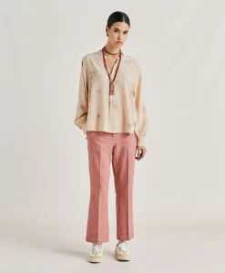Donne Momonì Bluse E Camicie-Blusa Alisha In Crepe De Chine - Beige Multicolor