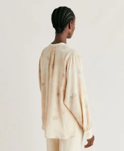 Donne Momonì Bluse E Camicie-Blusa Alisha In Crepe De Chine - Beige Multicolor