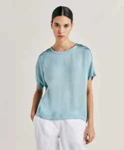 Donne Momonì Bluse E Camicie-Blusa Alonso In Seta Unita - Ceruleo