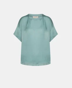 Donne Momonì Bluse E Camicie-Blusa Alonso In Seta Unita - Ceruleo