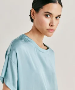 Donne Momonì Bluse E Camicie-Blusa Alonso In Seta Unita - Ceruleo