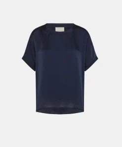Donne Momonì Bluse E Camicie-Blusa Alonso In Seta Unita - Blu Notte