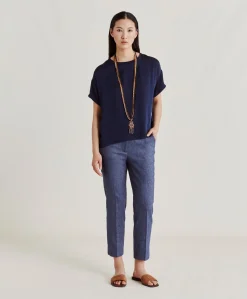 Donne Momonì Bluse E Camicie-Blusa Alonso In Seta Unita - Blu Notte