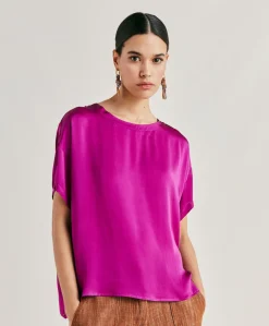 Donne Momonì Bluse E Camicie-Blusa Alonso In Seta Unita - Ciclamino