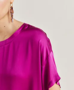 Donne Momonì Bluse E Camicie-Blusa Alonso In Seta Unita - Ciclamino