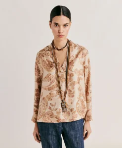 Donne Momonì Bluse E Camicie-Blusa Ambroise In Twill Di Seta - Cipria Multicolor