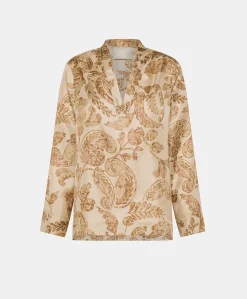 Donne Momonì Bluse E Camicie-Blusa Ambroise In Twill Di Seta - Cipria Multicolor