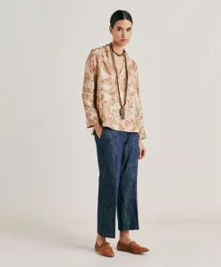 Donne Momonì Bluse E Camicie-Blusa Ambroise In Twill Di Seta - Cipria Multicolor