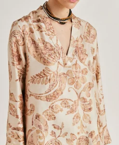 Donne Momonì Bluse E Camicie-Blusa Ambroise In Twill Di Seta - Cipria Multicolor