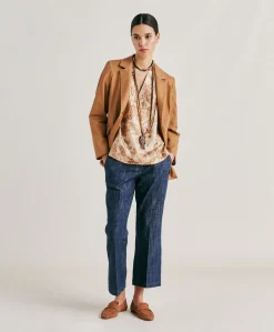 Donne Momonì Bluse E Camicie-Blusa Ambroise In Twill Di Seta - Cipria Multicolor