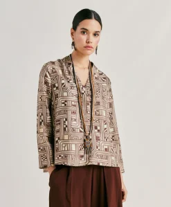 Donne Momonì Bluse E Camicie-Blusa Ambroise In Twill Di Seta - Beige/ Tabacco