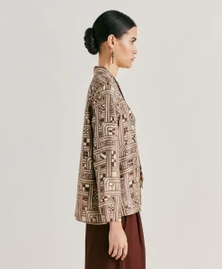 Donne Momonì Bluse E Camicie-Blusa Ambroise In Twill Di Seta - Beige/ Tabacco