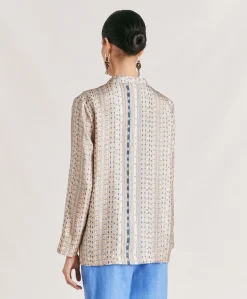 Donne Momonì Bluse E Camicie-Blusa Ambroise In Twill Di Seta - Sabbia Multicolor