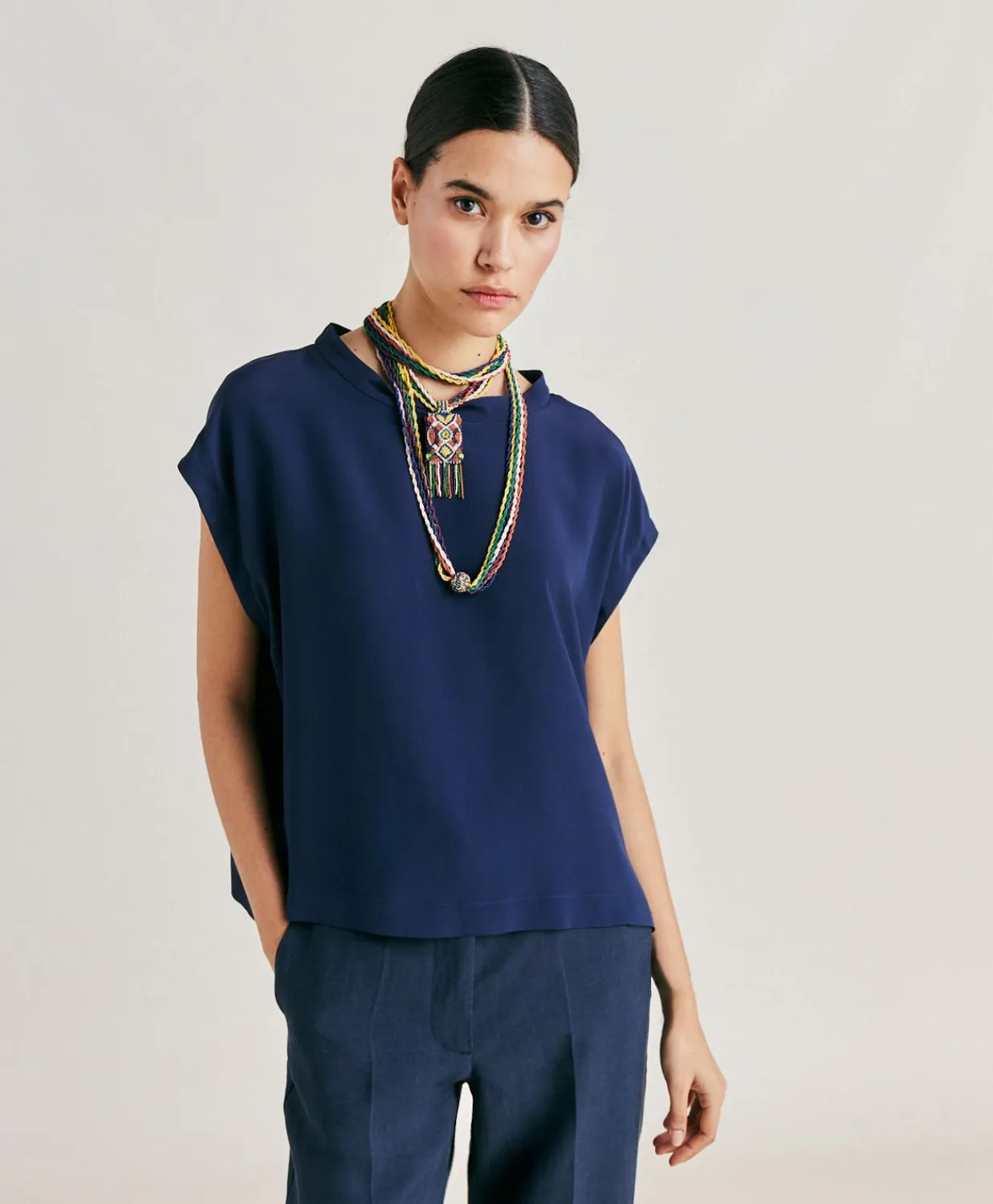 Donne Momonì Bluse E Camicie-Blusa Curacao In Acetato Seta - Blu Notte