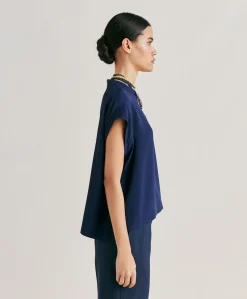 Donne Momonì Bluse E Camicie-Blusa Curacao In Acetato Seta - Blu Notte