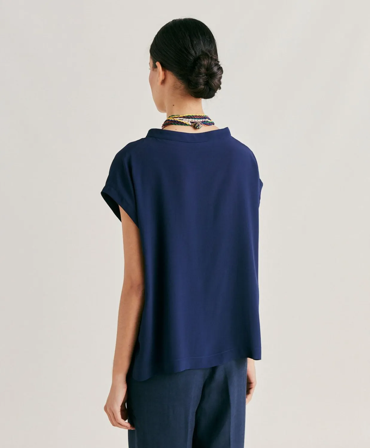 Donne Momonì Bluse E Camicie-Blusa Curacao In Acetato Seta - Blu Notte
