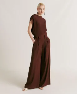 Donne Momonì Bluse E Camicie-Blusa Curacao In Acetato Seta - Cioccolato
