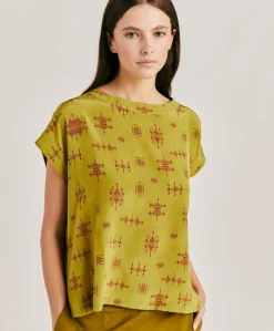 Donne Momonì Bluse E Camicie-Blusa Curacao In Crepe De Chine - Lime/Vino
