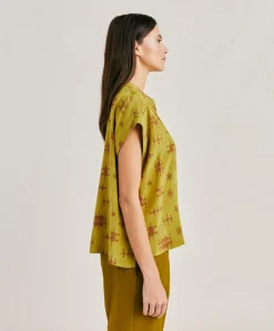 Donne Momonì Bluse E Camicie-Blusa Curacao In Crepe De Chine - Lime/Vino