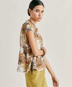 Donne Momonì Bluse E Camicie-Blusa Curacao In Crepe De Chine - Panna / Multicolor