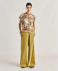 Donne Momonì Bluse E Camicie-Blusa Curacao In Crepe De Chine - Panna / Multicolor