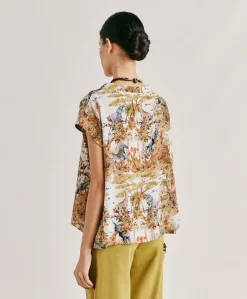 Donne Momonì Bluse E Camicie-Blusa Curacao In Crepe De Chine - Panna / Multicolor
