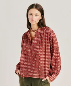 Donne Momonì Bluse E Camicie-Blusa Gipsofilia In Voile Di Cotone Stampato - Rosso