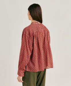 Donne Momonì Bluse E Camicie-Blusa Gipsofilia In Voile Di Cotone Stampato - Rosso