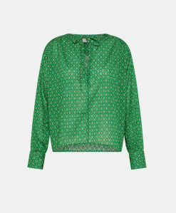 Donne Momonì Bluse E Camicie-Blusa Gipsofilia In Voile Di Cotone Stampato - Smeraldo