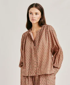 Donne Momonì Bluse E Camicie-Blusa Gipsofilia In Voile Di Cotone Stampato - Corallo