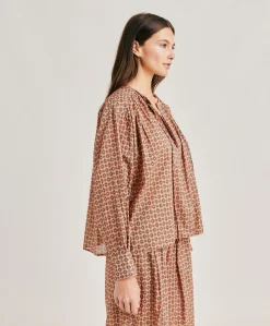 Donne Momonì Bluse E Camicie-Blusa Gipsofilia In Voile Di Cotone Stampato - Corallo