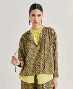 Donne Momonì Bluse E Camicie-Blusa Gipsofilia In Voile Di Cotone Stampato - Olio
