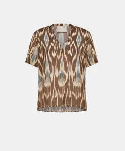 Donne Momonì Bluse E Camicie-Blusa Osmanto In Viscosa Lino Stampato - Cacao Multicolor