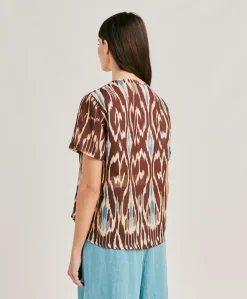 Donne Momonì Bluse E Camicie-Blusa Osmanto In Viscosa Lino Stampato - Cacao Multicolor