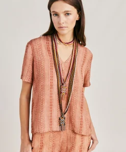 Donne Momonì Bluse E Camicie-Blusa Osmanto In Viscosa Lino Stampato - Panna/Ruggine