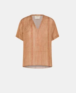 Donne Momonì Bluse E Camicie-Blusa Osmanto In Viscosa Lino Stampato - Panna/Ruggine