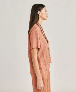 Donne Momonì Bluse E Camicie-Blusa Osmanto In Viscosa Lino Stampato - Panna/Ruggine