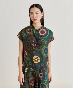 Donne Momonì Bluse E Camicie-Blusa Paso In Haboutai Di Seta - Verdone Multicolor