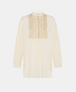 Donne Momonì Bluse E Camicie-Blusa Raphael Con Voile Di Cotone Ricamato - Panna