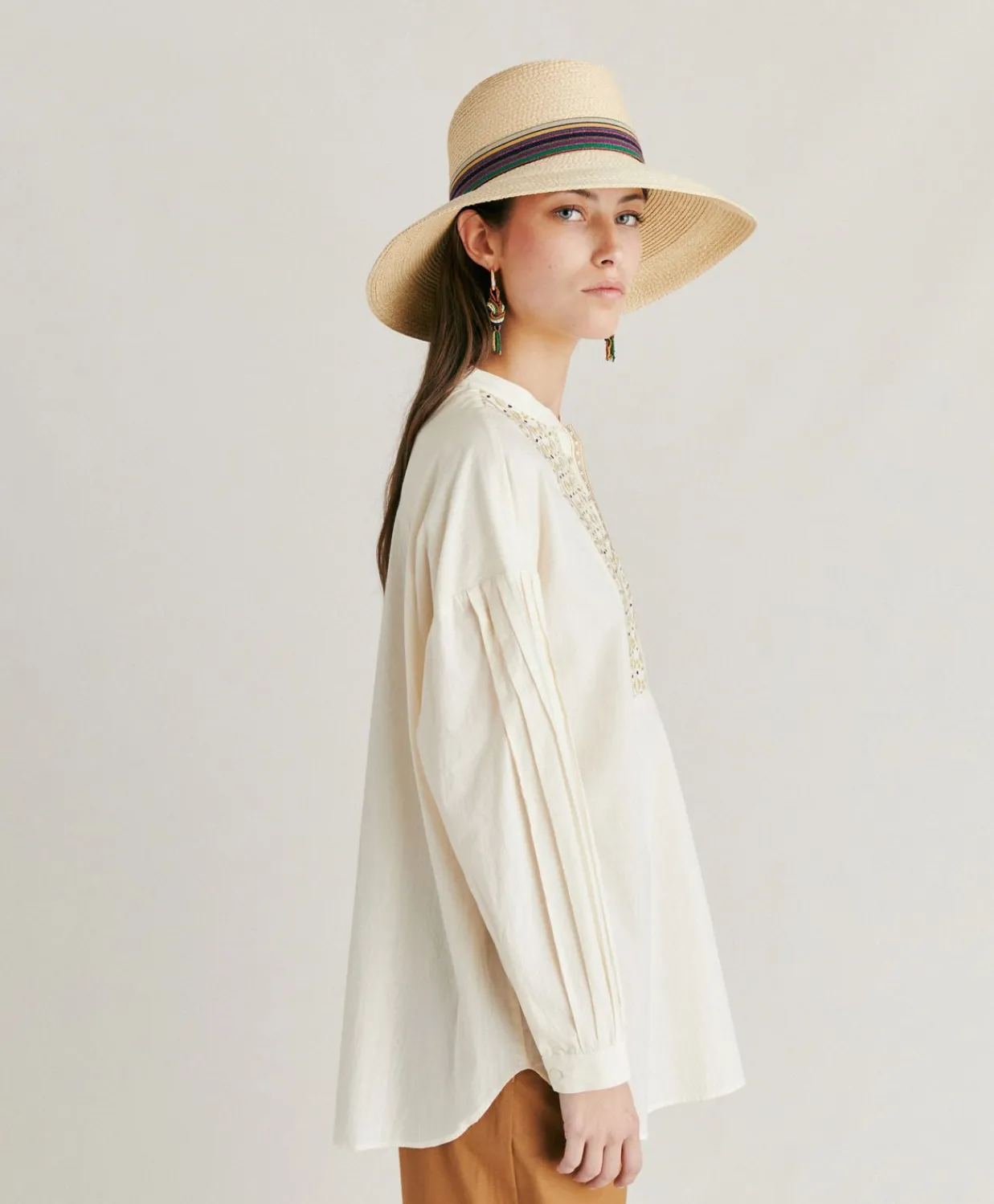 Donne Momonì Bluse E Camicie-Blusa Raphael Con Voile Di Cotone Ricamato - Panna