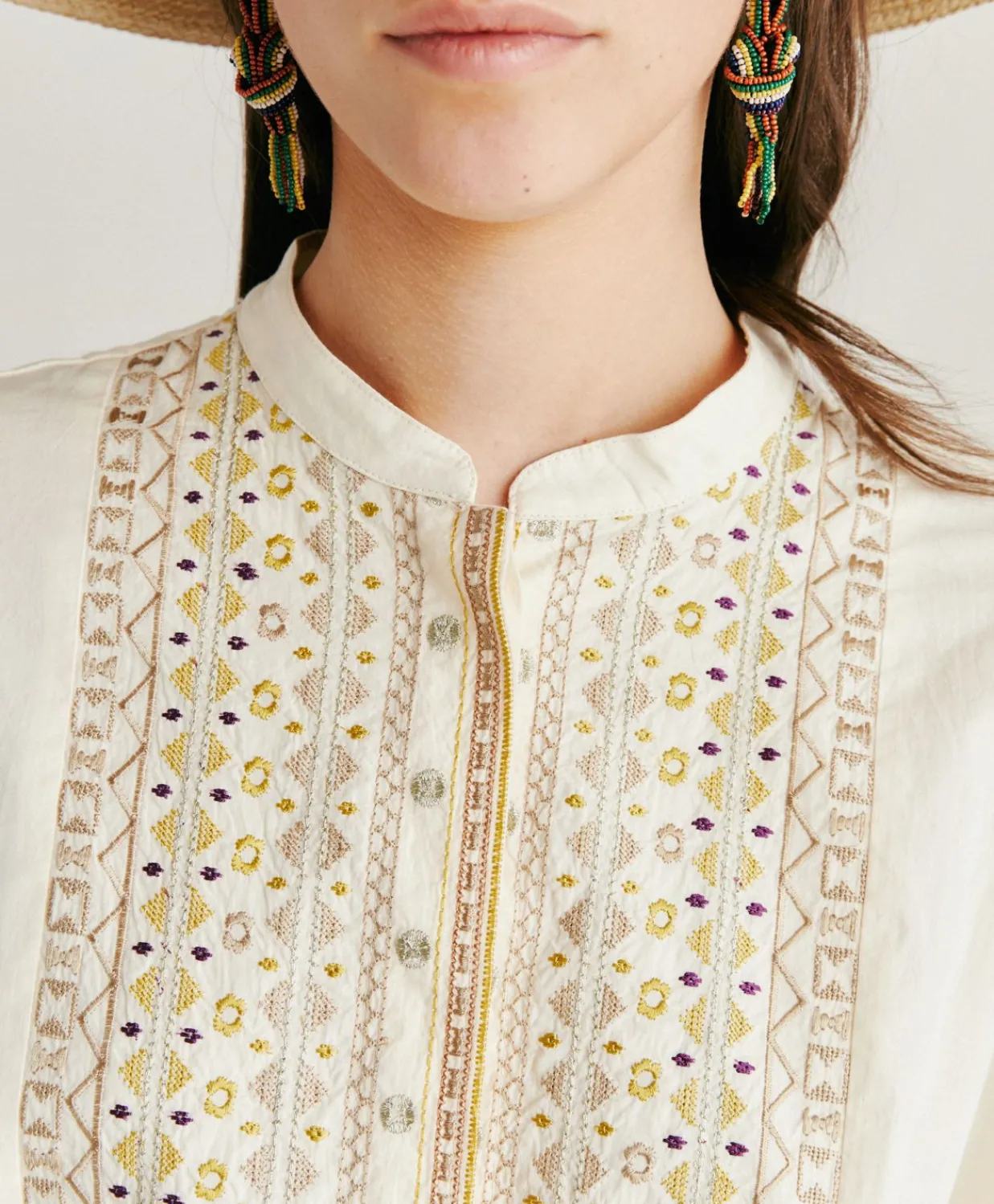 Donne Momonì Bluse E Camicie-Blusa Raphael Con Voile Di Cotone Ricamato - Panna