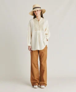 Donne Momonì Bluse E Camicie-Blusa Raphael Con Voile Di Cotone Ricamato - Panna