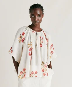 Donne Momonì Bluse E Camicie-Blusa Tarida In Garza - Panna/Amarena