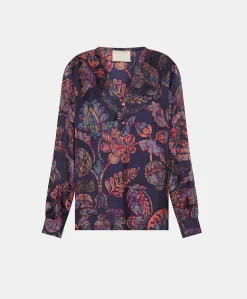 Donne Momonì Completi E Talleur-Blusa Torret In Twill Di Seta - Blu Notte Multicolor