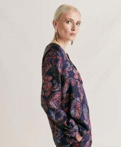 Donne Momonì Completi E Talleur-Blusa Torret In Twill Di Seta - Blu Notte Multicolor