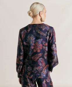 Donne Momonì Completi E Talleur-Blusa Torret In Twill Di Seta - Blu Notte Multicolor