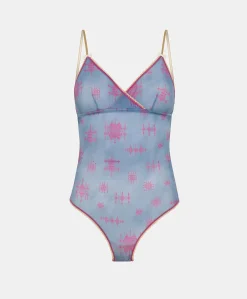 Donne Momonì Body E Tute-Body Tore In Nylon Stampato - Bluette/Fucsia