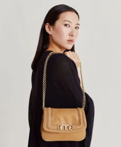 Donne Momonì Borse E Pochette-Borsa Mimi Flore In Pelle Lame' - Caramello